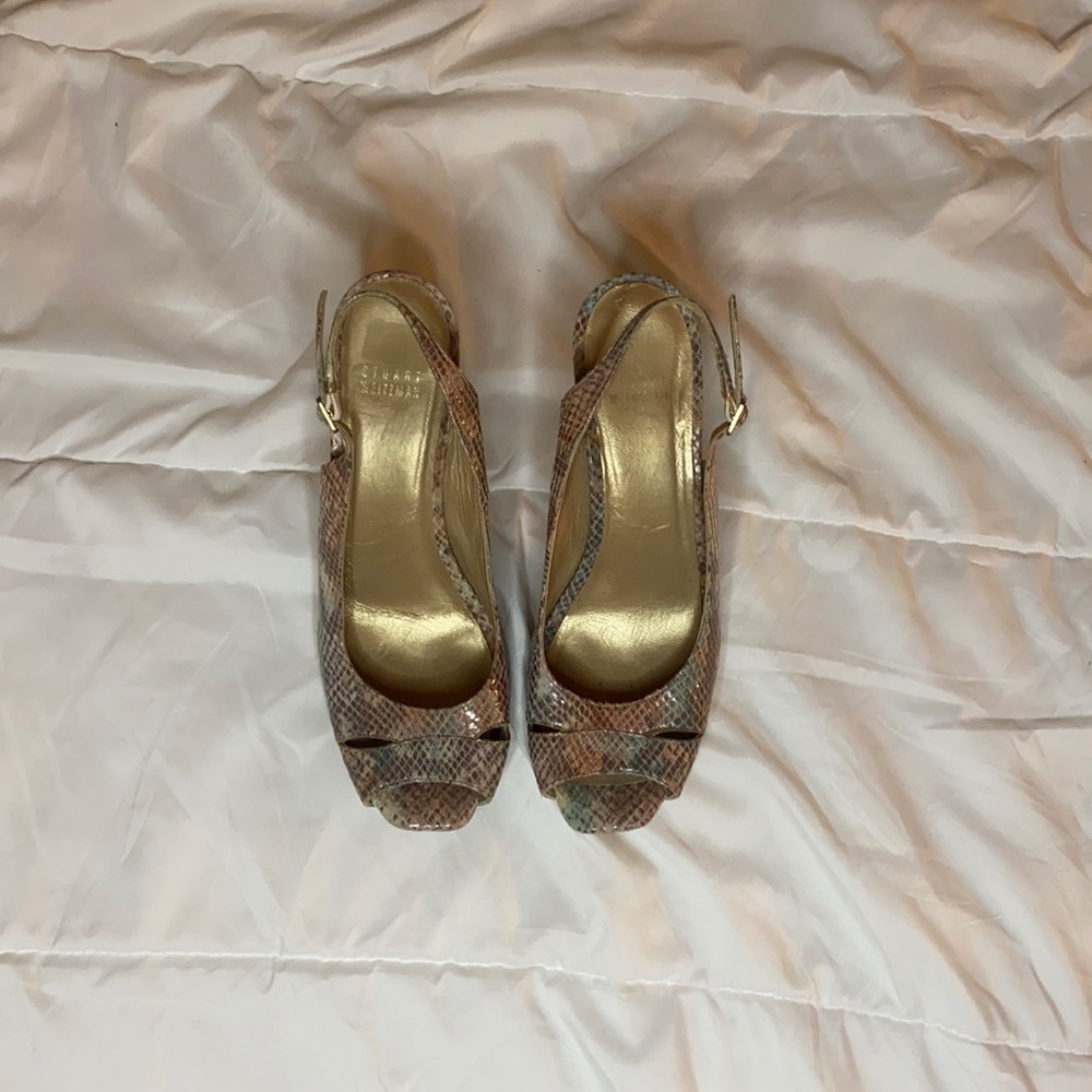 Stuart Weitzman Open Toe Sling Back Snake Skin - image 1